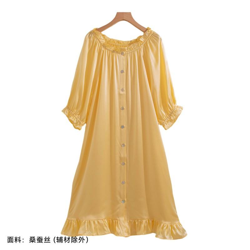 2026 Womens Short Sleeve Long Pants Silk Pajamas Set Round Neck Lightweight Cool Loungewear