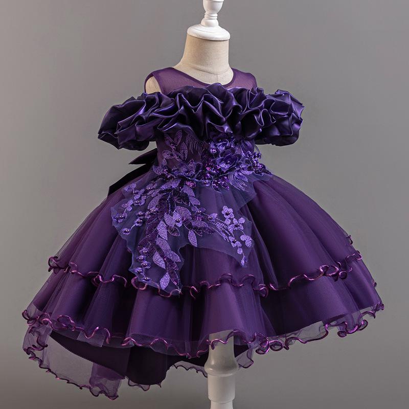 Роскошное формальное платье принцессы из тюля на одно плечо со шлейфом для девочек