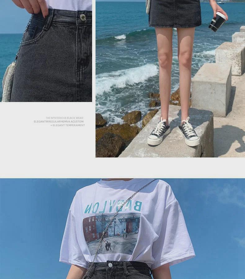 2021 Summer Women's High Waist A-Line Denim Skirt - Trendy, Slim-Fit, All-Match for Students