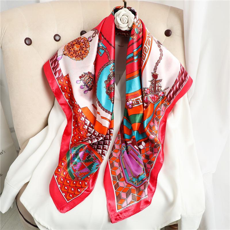 90 * 90cm New Silk Scarf Women'S Spring And Summer Decorative Scarf Sunscreen Travel Shawl Autumn And Winter Scarf Thin Edition
