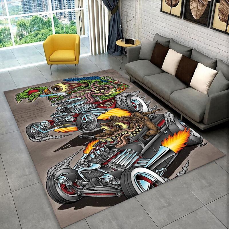 3D Мультяшный Автомобиль Rat Fink Гонки Мото Сигнал Ковер Коврик для Спальни Гостиной Дивана Прихожей Домашний Декор, Ковер для Игровой Зоны Детей Нескользящий