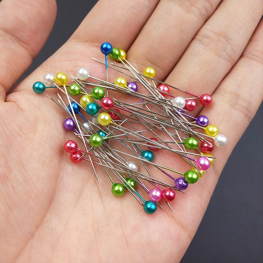 100Pcs/Box 38mm Colorful Round Pearl Head Needles Stitch Straight Push Sewing Pins For Dressmaking DIY Sewing Tools Positioning
