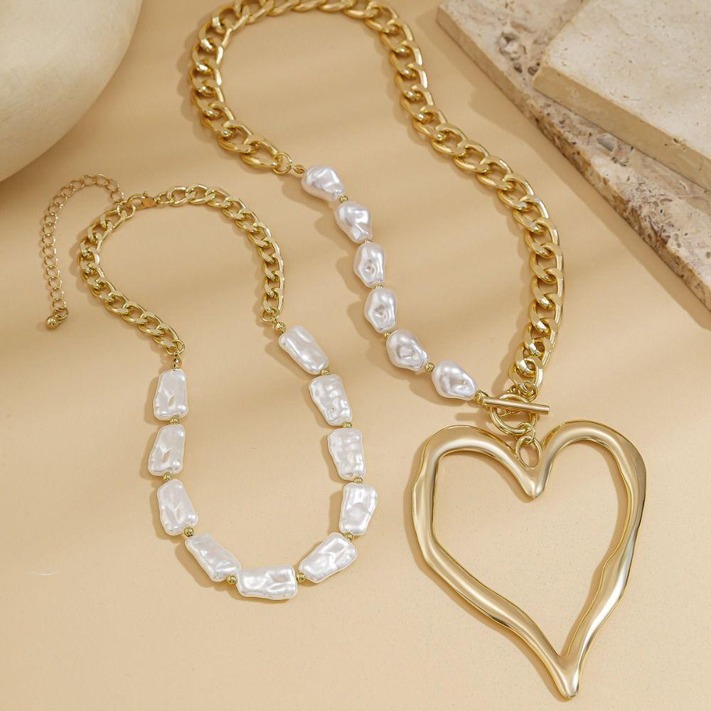 Exaggerated Size Heart Pendant Necklace Big Love Multilayer Pearl Necklace  Date Night