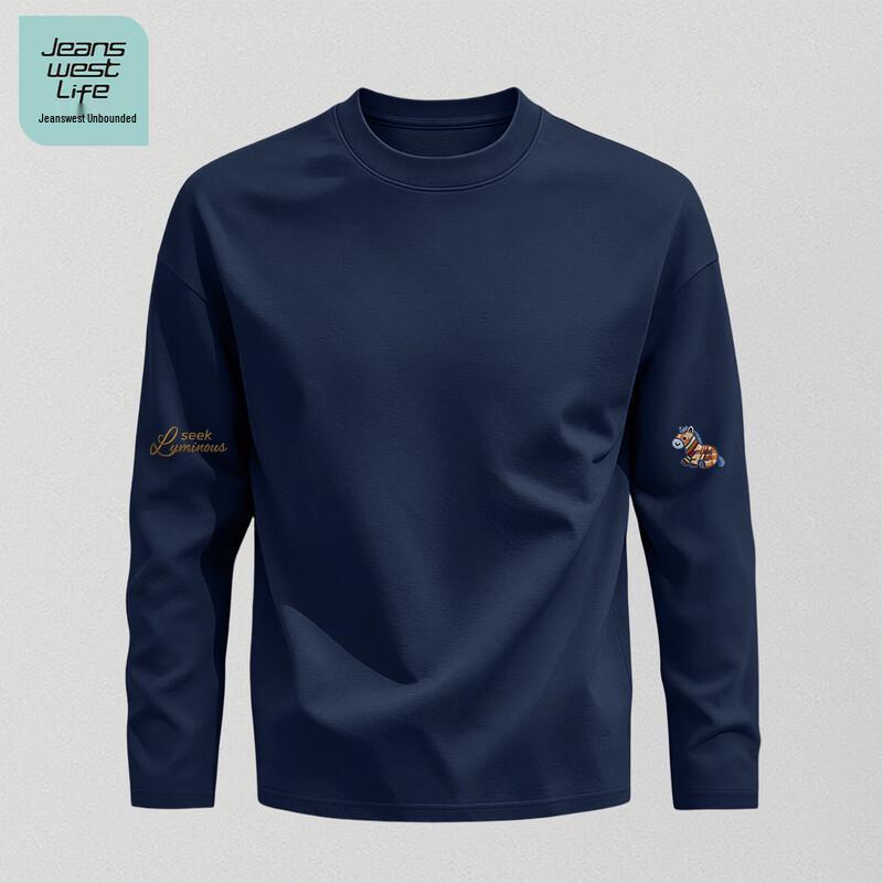 Jeanswest Life Men's Loose Cotton Long-Sleeve Crewneck T-Shirt