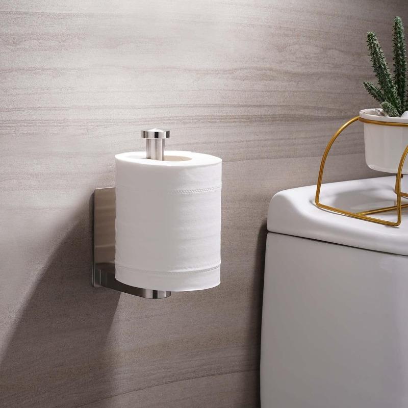 1Pc Stainless Steel Toilet Paper Holder - No Drilling Required Self-Adhesive Freestanding Bathroom And Kitchen Roll Holder With Brushed Finish