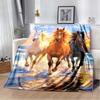 Black Horse with Golden Pattern Art Flannel Throw Blanket, Fantasy Horse Portrait Soft Blanket for Sofa Bed Home Decor