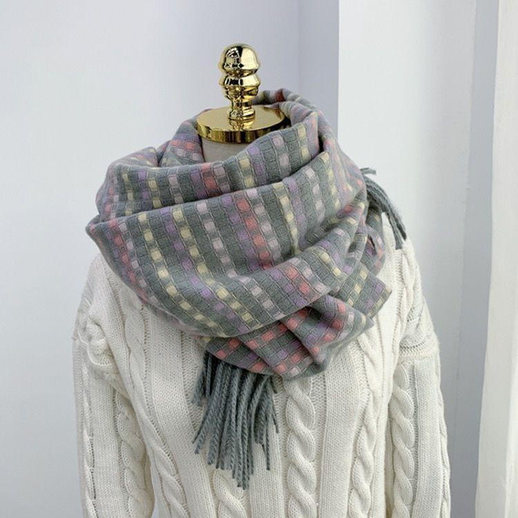 Two Tone Thousand Bird Grid Scarf Women's Winter Korean Edition Versatile Thick Women's Autumn/Winter Warm Scarf