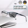 Unisex Pochromic Multifocal Reading Glasses Retro Half Frame Color Changing Presbyopia Men Women Fashion Far Sight Sunglasses