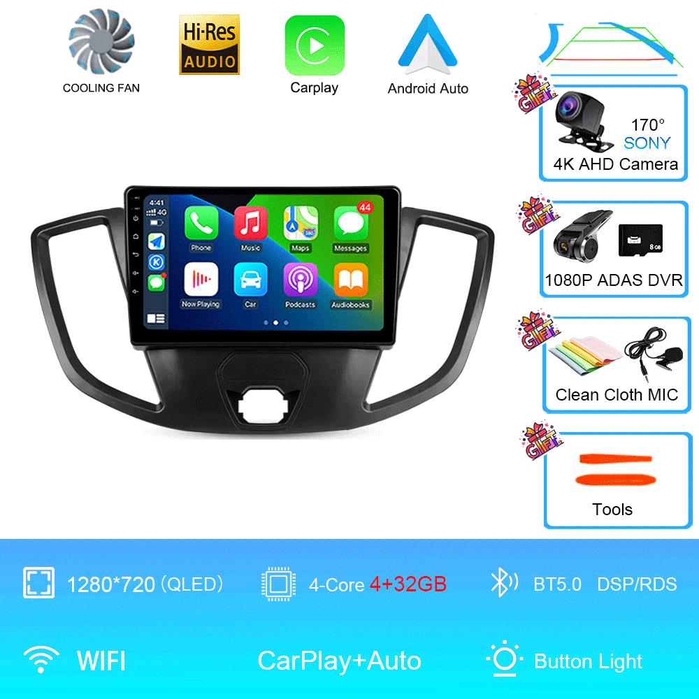 Автомобильное радио Android 14 для Ford Transit 2015 2016 2017 2018 Carplay Мультимедийный видеоплеер GPS Стерео 2din WIFI+4G BT QLED Экран