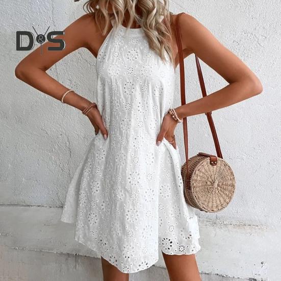 Летнее платье длиной выше колена, однотонное стильное женское летнее повседневное платье с бретелькой на бретельках с цветочным принтом