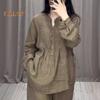 2 Pcs/Set Women Top Pants Suit Round Neck Half Single-breasted Long Sleeves Loose Blouse Wide Leg Pure Color Trousers Casual Pantsuit Sport Clothes