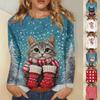 Рубашки с длинным рукавом для женщин Милые принты Футболки Блузки Повседневные Большие размеры Базовые топы Пуловеры Рождественские