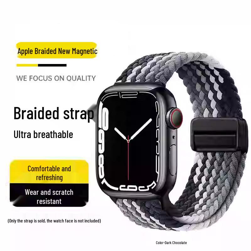 Совместимый эластичный плетеный нейлоновый магнитный ремешок для Apple Watch 4, 5, 6 и iWatch 7, 8, 9