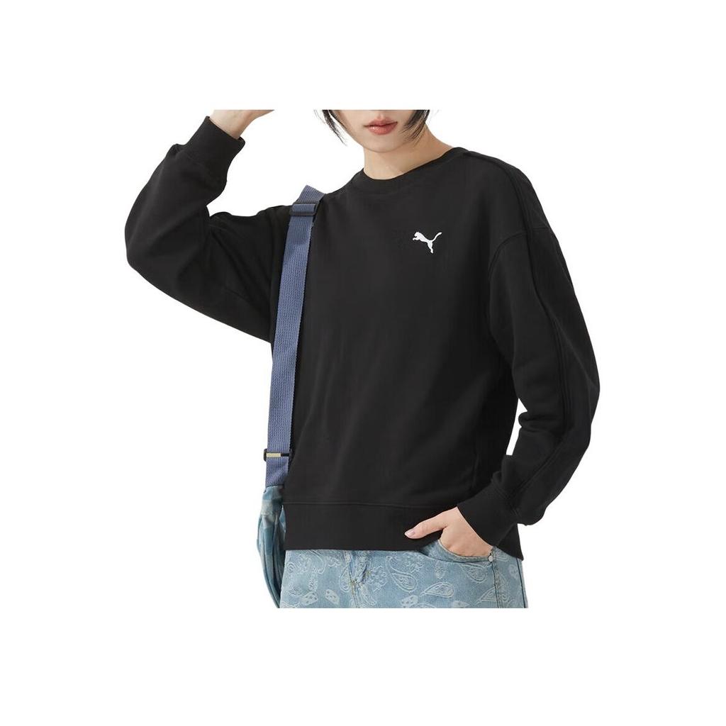 Puma Solid Color Casual Crew Neck Loose Long Sleeve Sweatshirt Women Sweatshirt Black 682159-01