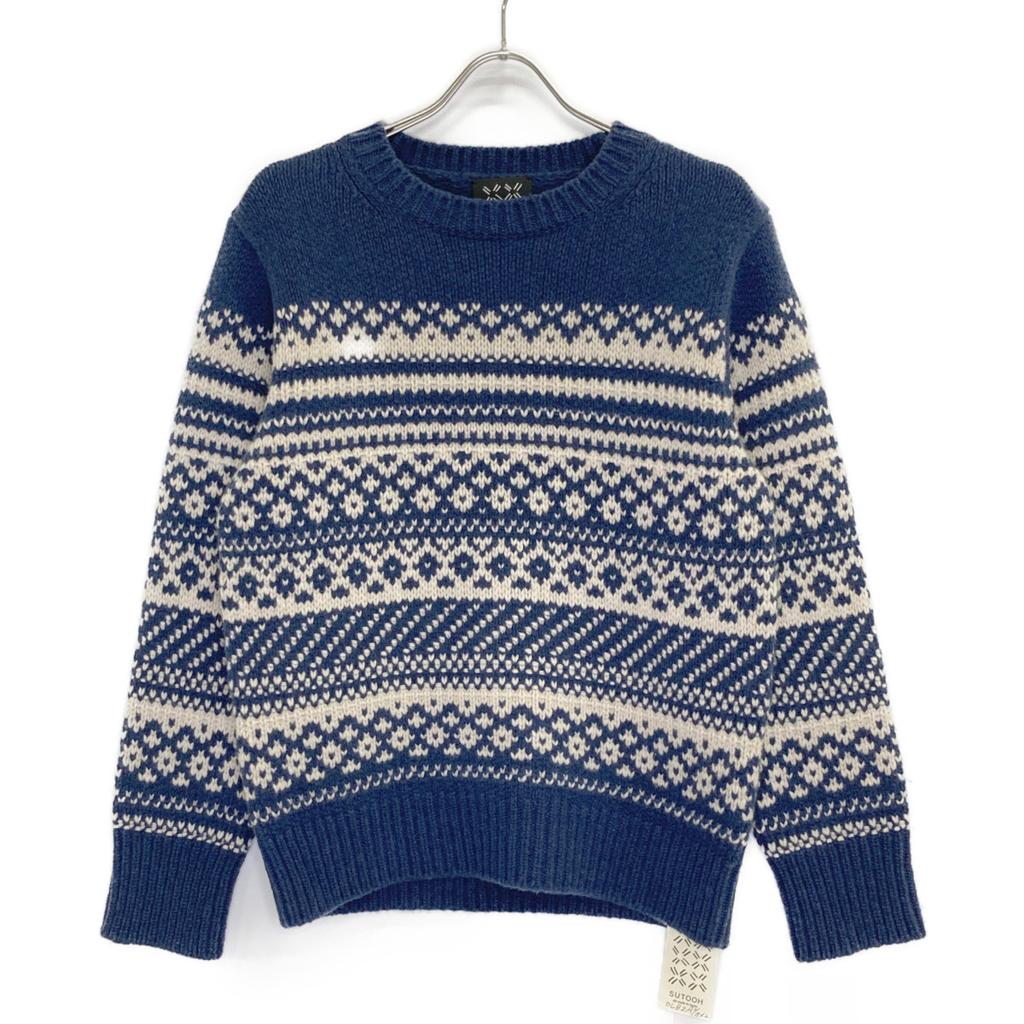 SUTOOH Blue STU-A22-KN06 Wool Cashmere Silk Jacquard Knit Tops 2 blueUsed