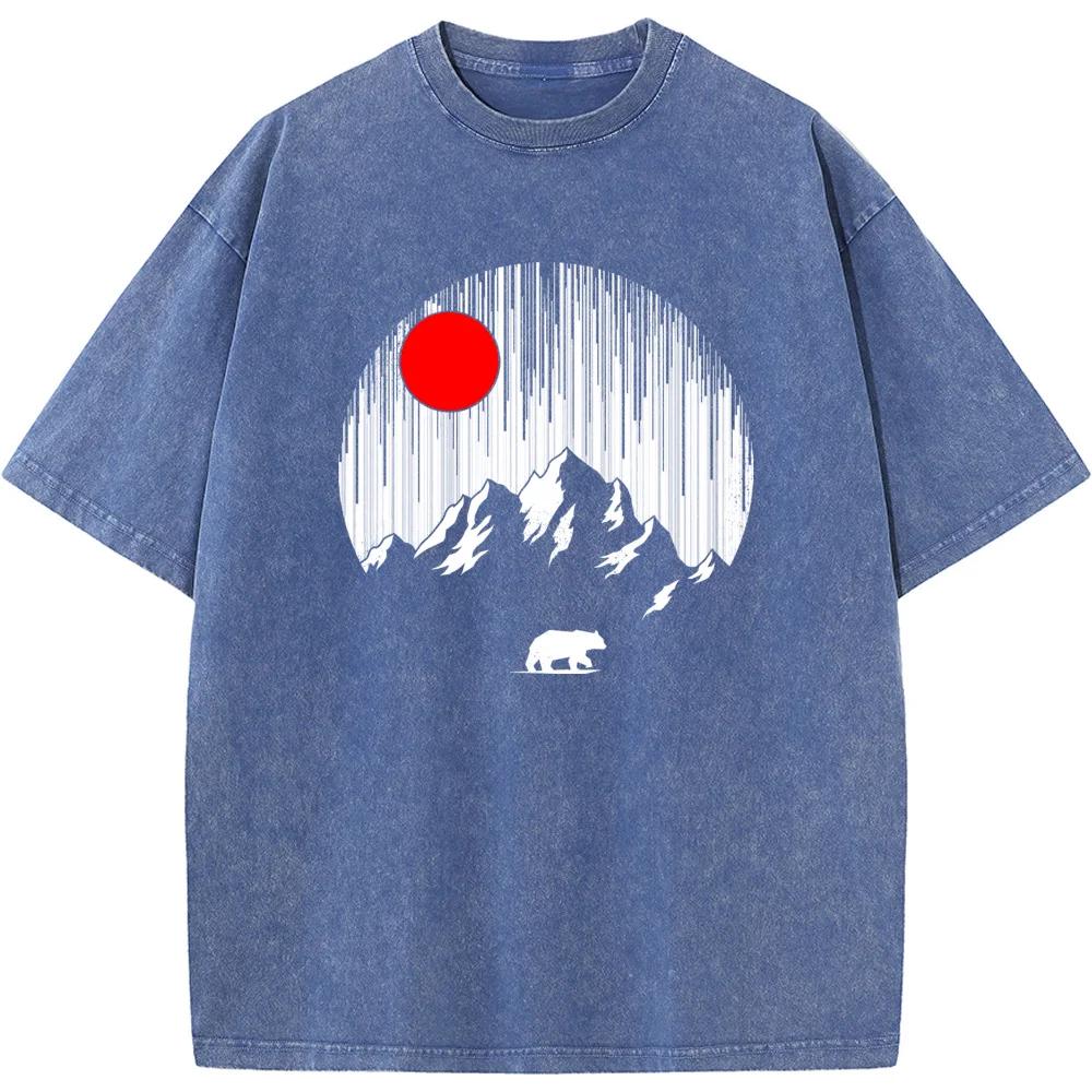 Футболка для мужчин и женщин на открытом воздухе Sunset Mountain, стираная, хлопковая, забавная, отбеленная, ретро, хип-хоп, отбеленная футболка