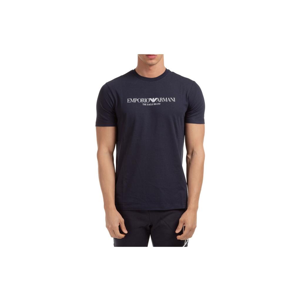 Emporio Armani Мужская футболка с круглым вырезом и короткими рукавами, принтом букв и логотипом, темно-синяя 8N1T61-1J00Z-0922