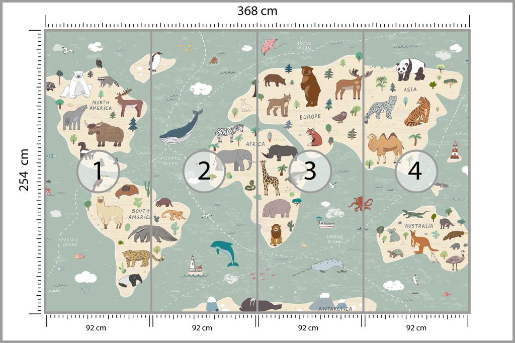 Photomural Colorful World Map Washable Fleece 368x254