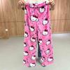 Women's Cartoon Cat Christmas Fleece Sleepwear - Casual Autumn/Winter Flannel Home Pants.