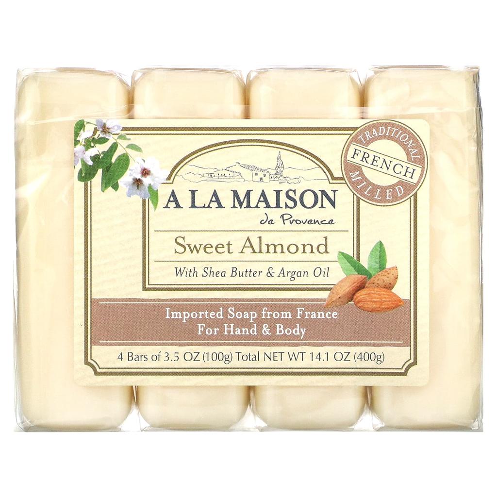 A La Maison de Provence Hand & Body Bar Soap, Sweet Almond, 4 Packs, 3.5 Oz Each