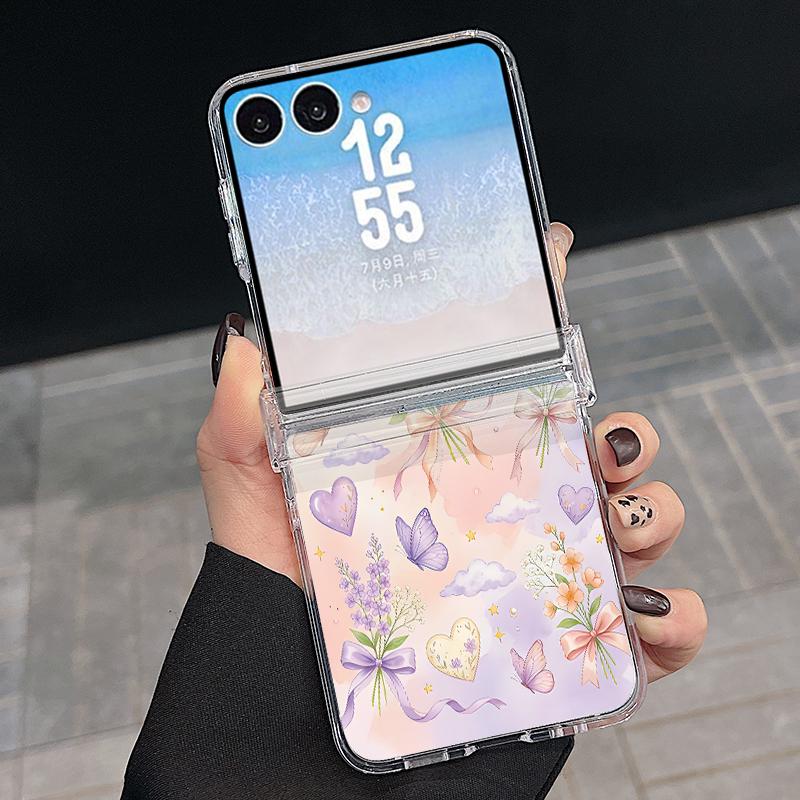 Современный чехол с принтом сердечек для Samsung Galaxy Z Flip 8 7 FE 6 5 Z Flip8 Flip7 Flip6 Магнитный Прозрачный Жесткий ПК Складной Чехол для Телефона