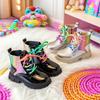 Trendy Girls Rainbow Zip Ankle Boots Sparkly Non Slip Rubber Sole Lace Up Colorful Shoelaces Fall Winter Princess Style