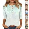 Женская мода Повседневная новая пуговица с круглым вырезом и рукавами 3/4 Свободная футболка с принтом Женский топ