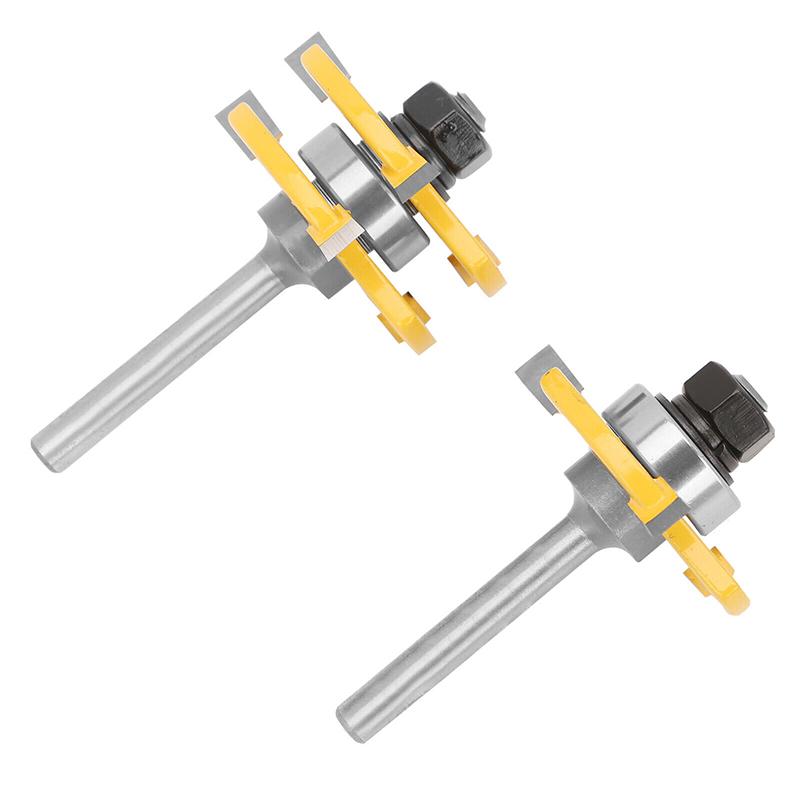 2x Набор фрез для пазов и шпунтов, хвостовик 1/4 дюйма, Т-образный набор инструментов для фрез с 3 зубьями
