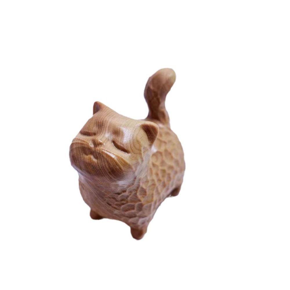 Симпатичная скульптура кошки, резная фигурка животного, украшение для стола, деревянная статуя кошки, настольный компьютер