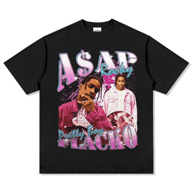 2026 New ASAP Rocky Portrait Graphic 100 Cotton Unisex Shirt 2026 Summer New Oneck Unisexs Y2k Hip Hop Style Short Sleeve Tshirt