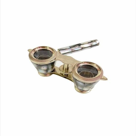 Морской ручной бинокль из латуни – коллекционная подзорная труба из перламутра (10 см)