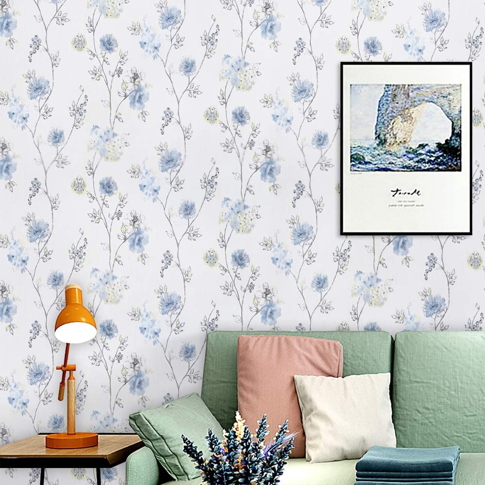 HaoHome Синие Цветочные Обои Современные Цветочные Самоклеящиеся Обои Водонепроницаемые Съемные Контактные Обои