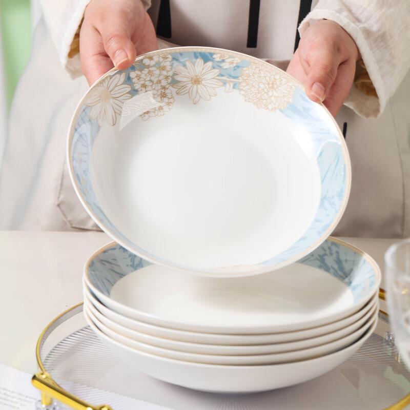 Керамические обеденные тарелки Hao Ya Jingdezhen, 8 дюймов, глубокие, узор «Прогулка во времени», набор из 6 штук
