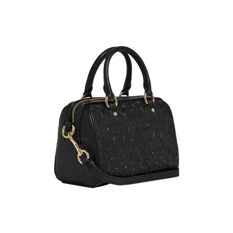 New COACH Rowan Iconic Smooth Calfskin Boston Bag, Handbag, Shoulder Bag, Crossbody Bag Mini Women's Black CC944-IMBLK