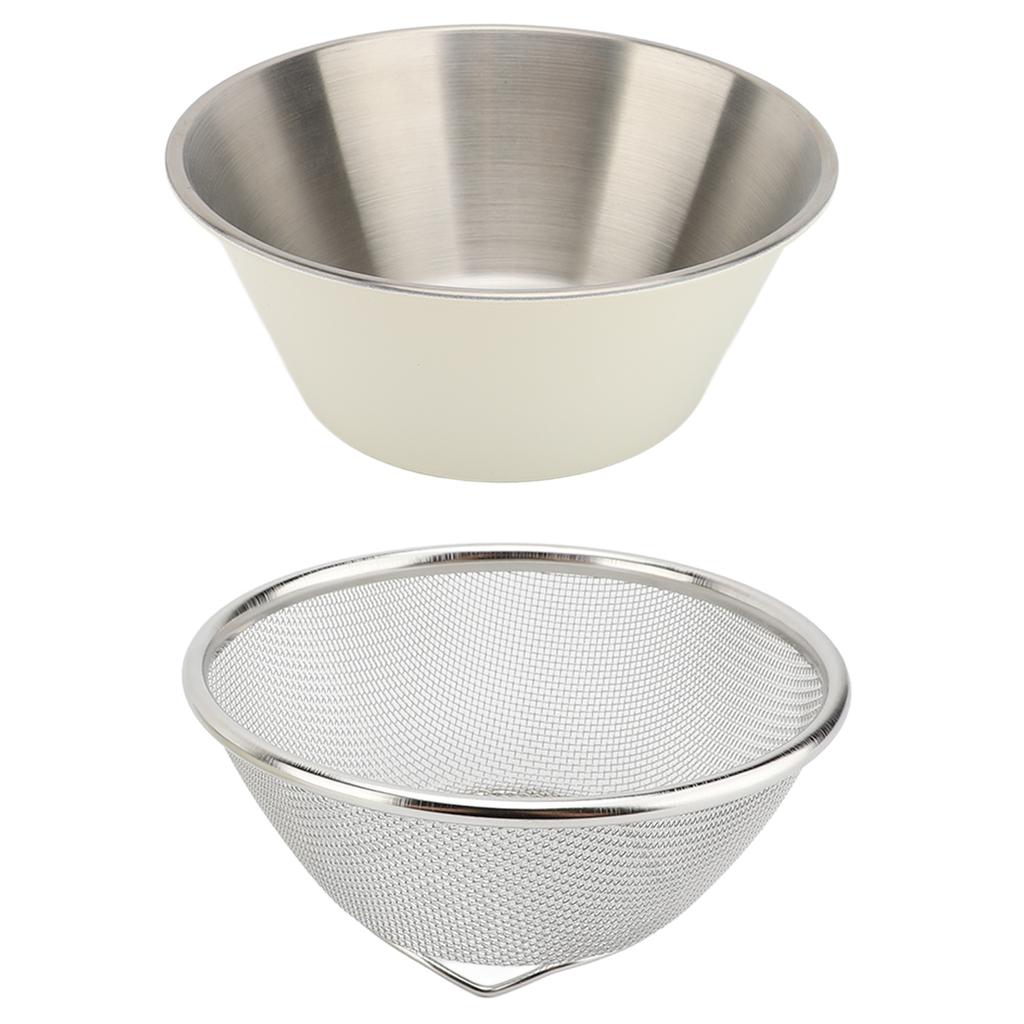 304 Stainless Steel Colander Set Microporous Fine Mesh Mini Metal Strainer with Mixing Bowl 14cm for