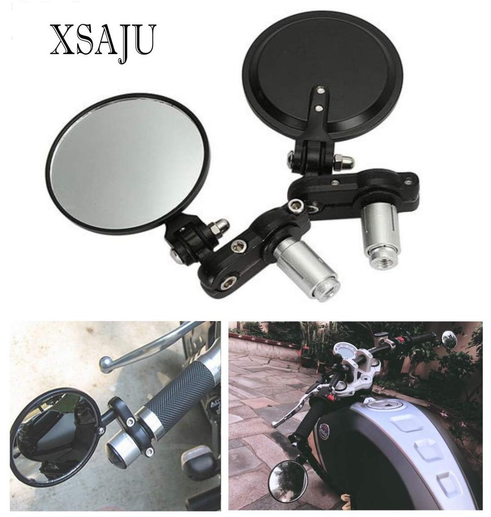 XSAJU Motorcycle Mirror, Left & Right Set, Bar-End Mirror, Universal, Round Shape, Foldable, Black