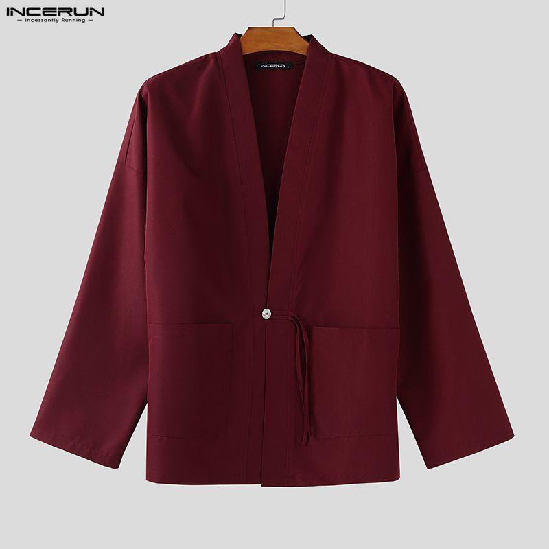 INCERUN Мужской повседневный свободный кардиган на одной пуговице, тонкий кимоно-топ