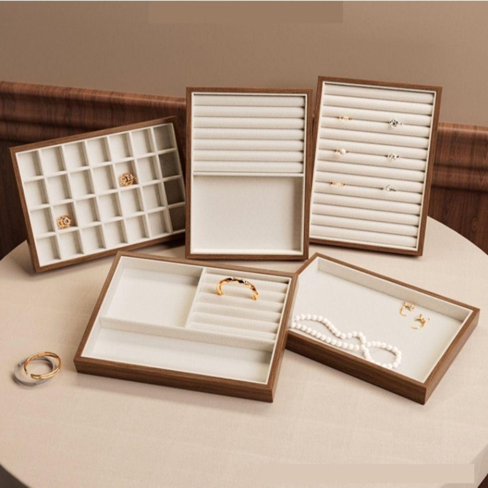 Velvet Ring Earring Holder 28 Grids Jewelry Display Tray Wood Rings Tray  Jewelry Storage Box