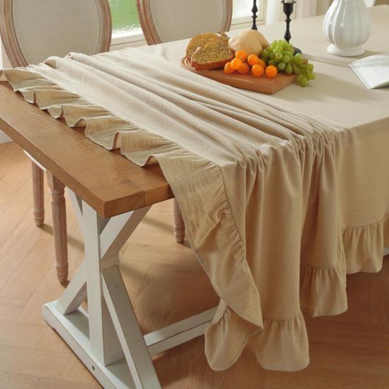 Однотонная скатерть с оборками, смесь хлопка, деревенская скатерть, прямоугольная квадратная накладка на стол для фермерского дома