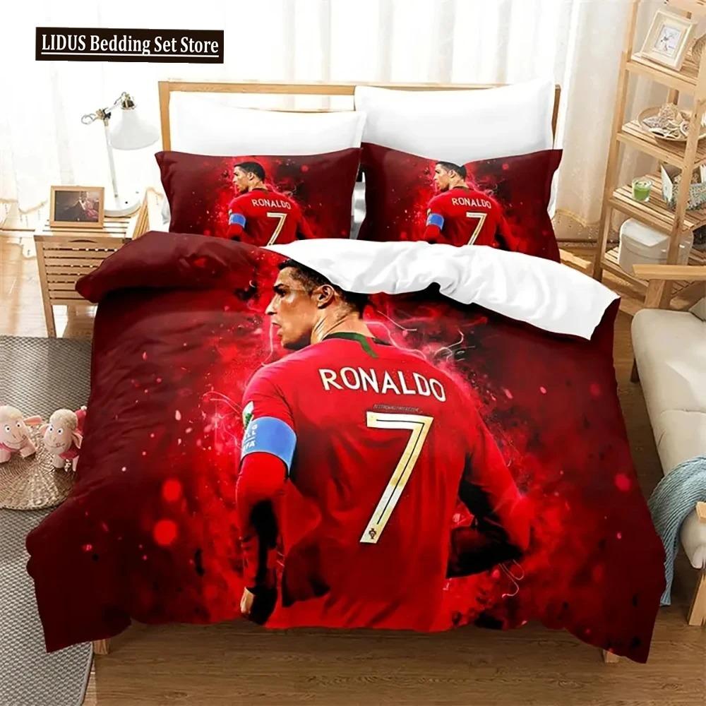 Fotbal Star CR7 Socer Beding Set Young Boys Young Girls Twin Quen Sized Dimensions Soft Duvet Cover Pilowcase Bed Young Boys Adult People Fashion Home
