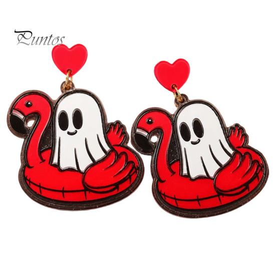 Flamingo Swimming Ring Jewelry 1 Pair Summer Halloween Ghost Earrings for Women, Cute Quirky Gifts Pool Float Dangle Drop Earrings, 2D Acrylic Holiday