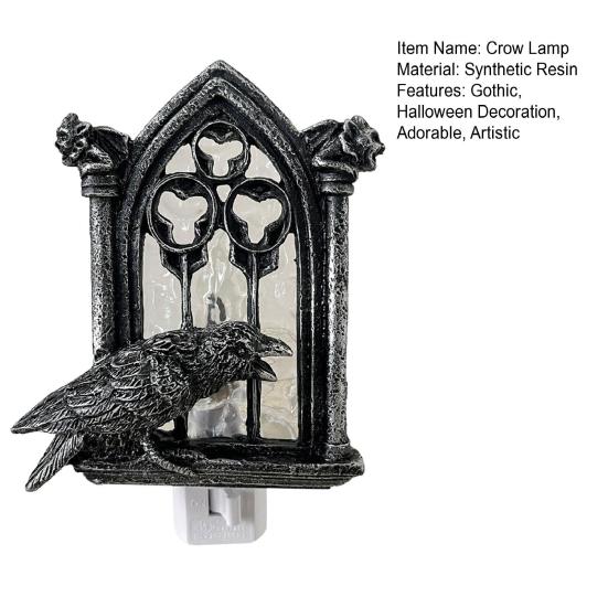 Halloween Crow Night Light Gothic Raven Birds On Church Arch Wall Sconce Light for Halloween Bedside Bedroom Living Room Decor