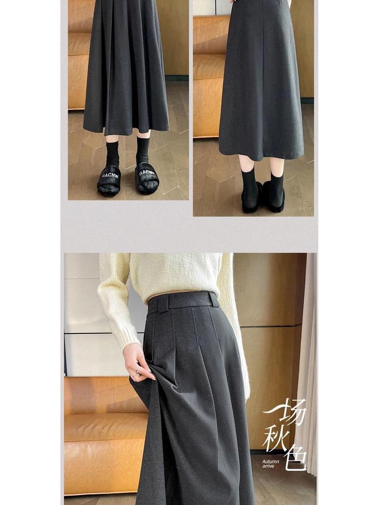 Серая юбка-трапеция из смесовой шерсти для женщин, от petite до plus size, идеально подходит для поздней осени