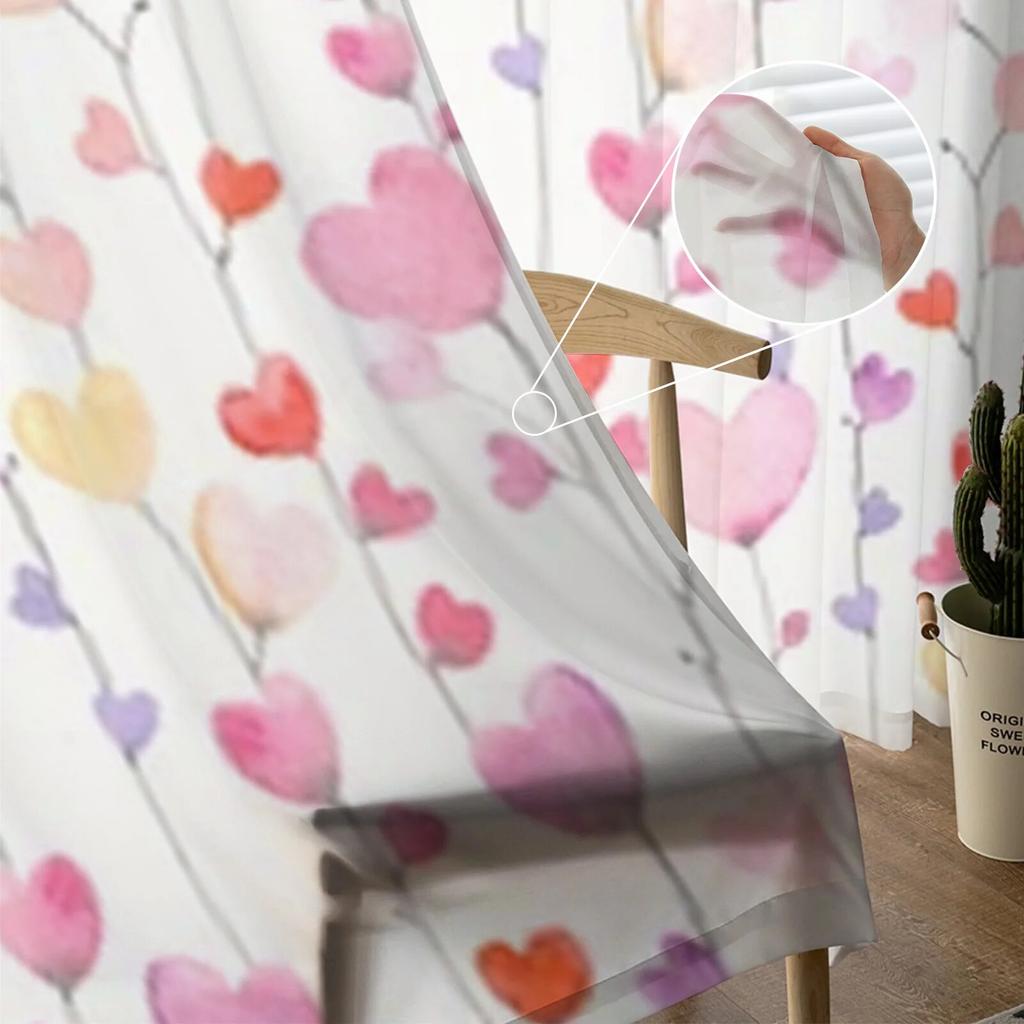 Милый узор с гирляндой из сердечек, прозрачные шторы, вуаль для спальни, занавеска для гостиной, окна, прозрачные шторы для кухни, тюлевые шторы