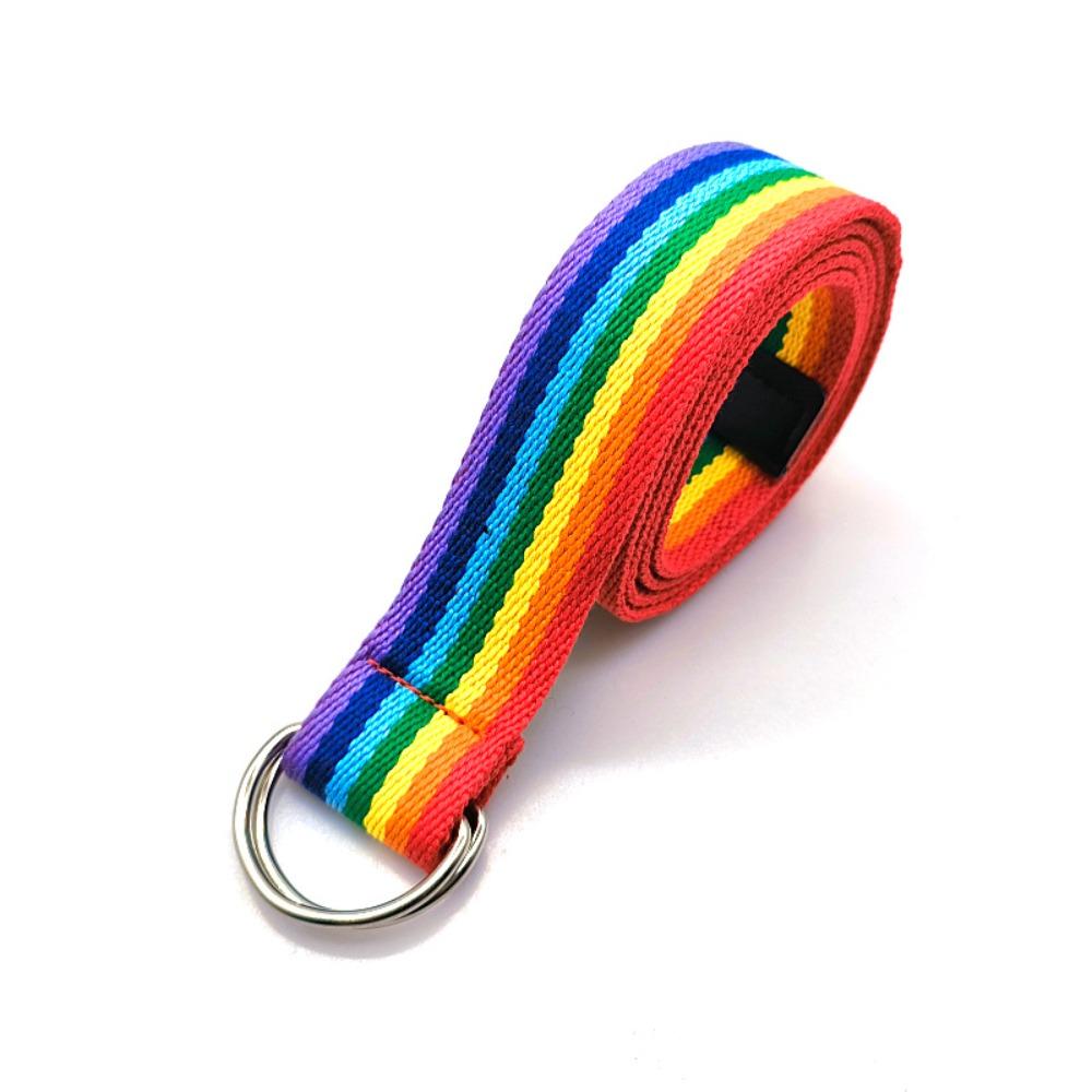 D-shaped Buckle Men Belt Nylon Canvas Waist Belt Trendy Rainbow Canvas Belt  For Jeans