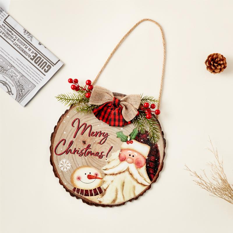 Рождественский круглый деревянный подвесной знак, кулон с бантом, приветственный дверной знак для дома, передняя дверь фермерского дома