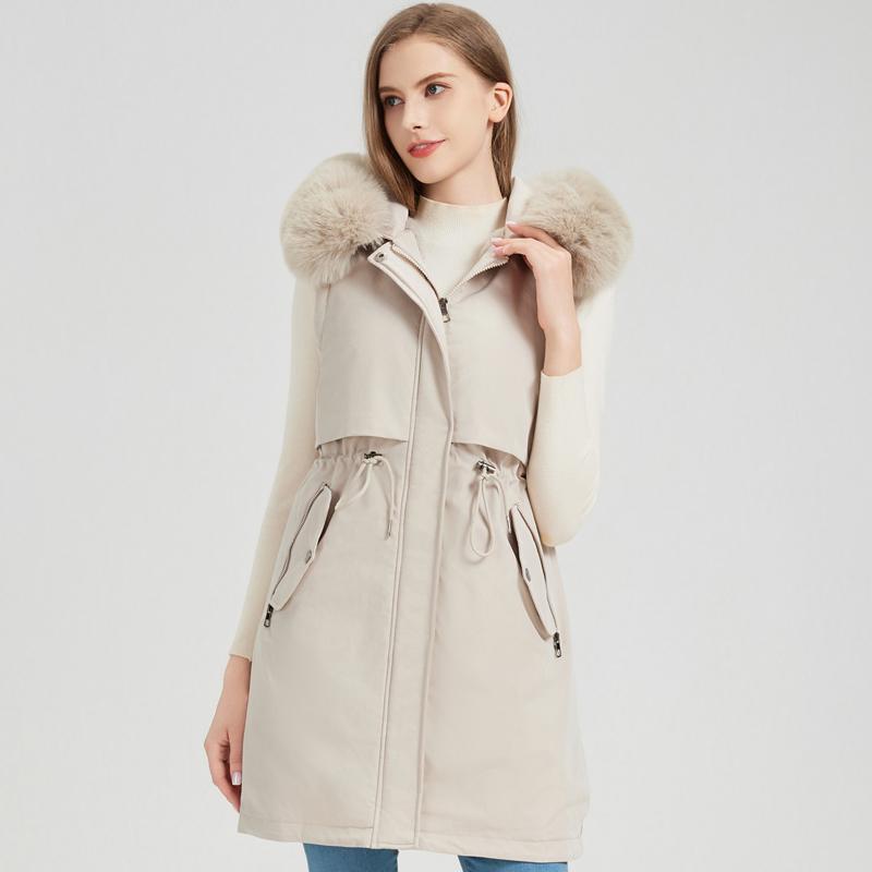 Fashion Winter Coat Female Long Parkas Hooded Detachable Sleeves Faux Fur Collar Thick Warm Women's Jackets