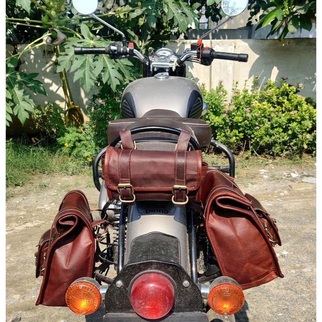 3 боковых сумки для мотоциклов 2, коричневые кожаные седельные сумки, седельные кофры