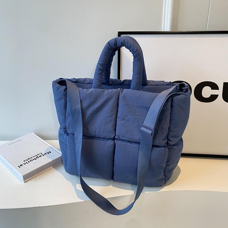 Сумка через плечо для женщин, весенняя мода, хлопковая подбитая сумка, большая вместимость, стеганая сумка-тоут