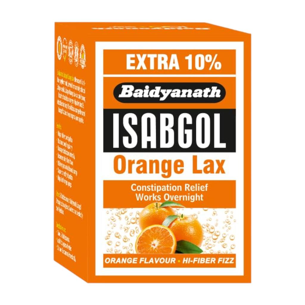 Baidyanath Isabgol Orange Lax Effervescent Husk Powder 110 G Pack of 3 for Gentle Digestive Support